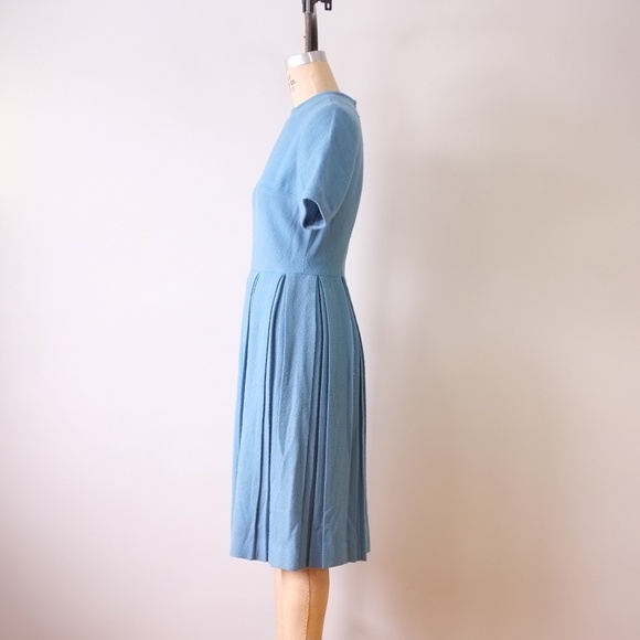 vintage blue wool knit dress | 1950s blue dress - Picture 6 of 15